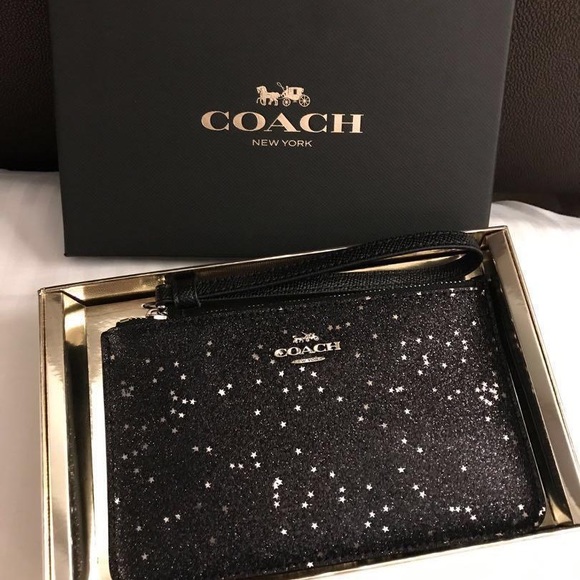 Coach Handbags - NWT Coach black glitter wristlet!! PRICE FIRM
